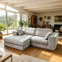 Canapé d'angle Chesterfield compressé en forme de L, trois places, en tissu velours côtelé, rembourré en mousse, grand canapé sectionnel sans armature, NOUVEAU 2026, pour hôtel moderne