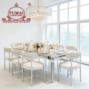 Wholesale Modern Stainless Steel Wedding Banquet <b>Table</b> with Glass for Outdoor and Home Dining Rooms - Product Image 1