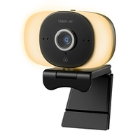 Ring Light USB PC Web Cam 2MP AI Pelacakan Otomatis 10x-20x Zoom Optik 60fps Full HD 1080P dengan Lampu LED Terintegrasi