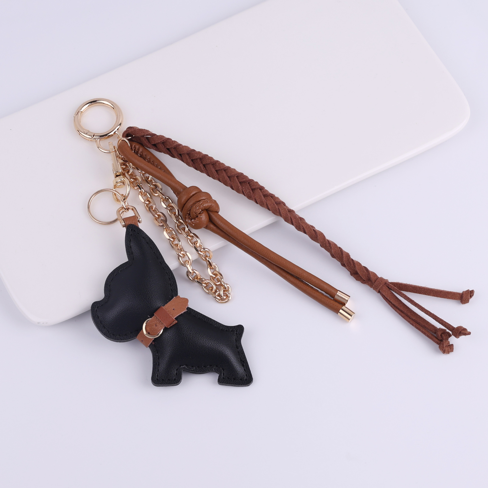 PU Leather French Bulldog Bag Charm Keychain - Cute & Durable