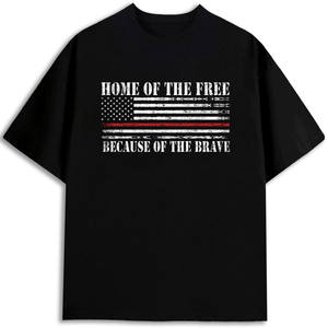 Camiseta con diseño de la bandera estadounidense de Home Of The Free Because Of The Brave, 100% algodón, manga corta, cuello redondo, diseño estampado - Product Image 1