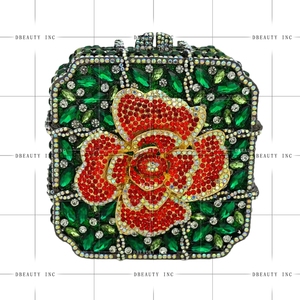 Women Glittering Floral Rhinestone Clutch Purse Opulent Square Box Crystal Evening Bag <b>for</b> Engagement Anniversary - Product Image 4