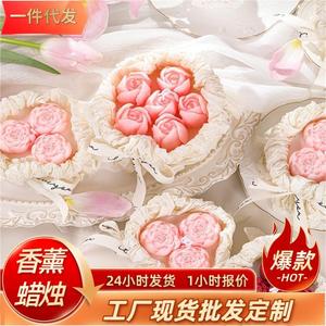 Bougie parfumée en forme de rose et de tulipe, cire de soja mélangée, bouquet fait main, boîte cadeau, décoration pour la fête des mères - Product Image 5
