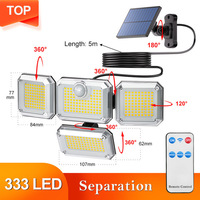 2022 IP65 étanche à trois têtes LED applique murale solaire petite lampe de jardin avec capteur de mouvement extérieur transfrontalier Split Design