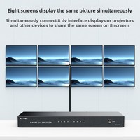 Pemisah Tampilan Video Dvi 1 hingga 8 untuk Audio Rumah, 1 Input 8 Output 1080P 30M 165Mhz, Pemisah Dvi Hitam 1080P