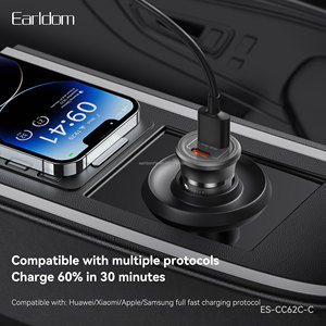 Cargador de coche portátil Earldom 30W PD QC3.0 de carga rápida compatible con Huawei/Xiaomi/Apple/Samsung con protocolo de carga rápida completo. - Product Image 3