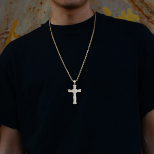 Ciondolo con strass di zirconi cubici in <span class=keywords><strong>oro</strong></span> placcato ottone gioielli Hip Hop moda uomo Cross Design collana maschile - Product Image 2