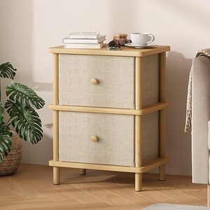 Modern 2-Drawer Nightstand with Fabric Drawers, Minimalist Wood <strong>Bedside</strong> <strong>Table</strong>, <strong>Scandinavian</strong> Side End <strong>Table</strong> for Bedroom Furniture - Product Image 1