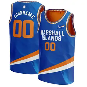 Marshall Eilanden Vlag Print Basketbalshirt Print Op Aanvraag Team Nummer Mannen Basketbalshirt Custom Sublimatie Basketbal Top