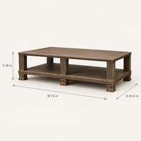 Table basse rectangulaire en bois, colonne cannelée néoclassique, étagère de rangement à deux niveaux, table à thé vintage pour salon