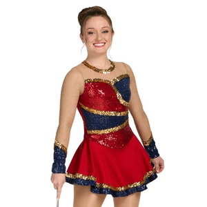 Body da Majorette Personalizzato con Blocchi di Colore e Paillettes, Maniche Lunghe, Gonna Integrata, per Donne, per Baton Twirling, Cheerleading, Competizioni e Spettacoli - Product Image 1