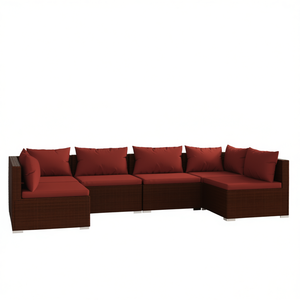 Set Lounge da Giardino in Rattan Marrone per 6 Persone, Arredamento da Esterno Contemporaneo Resistente alle Intemperie, Divano da Patio - Product Image 1