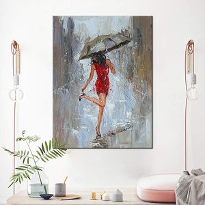 Grande toile murale <span class=keywords><strong>d</strong></span>écorative : Fille avec parapluie, marchant dans la rue sous la pluie – Impression moderne, grande œuvre <span class=keywords><strong>d</strong></span>'<span class=keywords><strong>art</strong></span> abstraite pour la <span class=keywords><strong>d</strong></span>écoration intérieure - Product Image 5