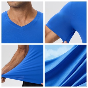 Wholesale V‑Neck Quick-dry Homme T Shirts Printing Short Sleeve Premium Blank <b>Tshirts</b> Casual Plain Customized <b>Tshirt</b> For Men - Product Image 3