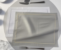 Serviettes de table en coton et lin personnalisées, avec bordure dorée brodée, style classique pour mariage, restaurant, dîner, logo inclus