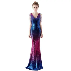 2024 sıcak Dropshipping kadınlar Sequins degrade renk Mermaid önlük Vestido De dresses balo abiye