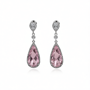 Boucles d'oreilles pendantes en cristal rose E1468, en argent 925, forme goutte d'eau, serti clos, bijoux classiques de mariage pour femme - Product Image 1