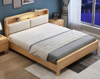 Lit mural moderne minimaliste en bois massif rembourré avec lumières LED, ports USB, rangement gain de place pour petits appartements et chambres