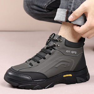 Bottes d'hiver pour hommes JST-QPQ en cuir véritable, hauteur cheville, doublure chaude en fourrure, semelle extérieure en caoutchouc antidérapante - Product Image 4