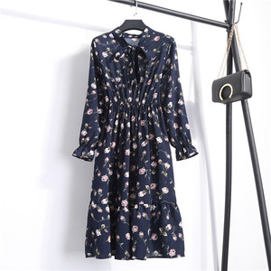 Robe décontractée Style coréen à imprimé Floral pour femmes, chemise mi-longue en mousseline de soie, manches longues, nœud papillon, collection printemps-hiver, 2020 - Product Image 3