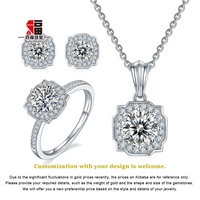 Parure de bijoux Baifu 1CT Moissanite en argent sterling 925, bague halo carrée, boucles d'oreilles et pendentif, ensemble de mariée pour femme, vente en gros