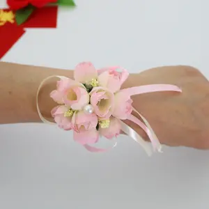 1 Bouquet de Bracelet décoratif pour demoiselle d'honneur, en soie, fleur de poignet, ruban de mariage, corset pour les mains, pince pour rideau