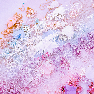 Commercio all'ingrosso 3D tessuto di pizzo colorato in Tulle di poliestere ricamato per abiti da sposa borse da Cross-Style Applique ricamo - Product Image 6