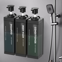 Distributeur de savon mural noir 3-en-1 en gros pour shampoing et gel douche pour salle de bain d'hôtel