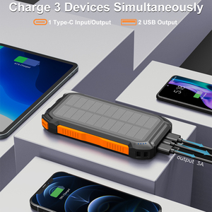 Năng lượng mặt trời sạc ngân hàng điện 20000mAh Công suất sạc di động Led đèn pin và la bàn cho tất cả các điện thoại di động Powerbank - Product Image 3