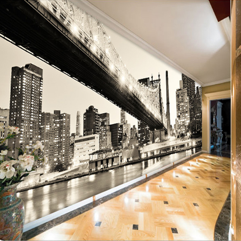 Personalizado foto papel de Nueva York negro blanco de puente de sala de estudio de Casa decoración de la pared no tejido Mural de la pared de papel