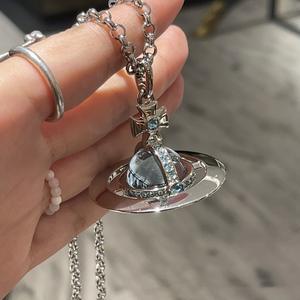 Empress Dowager Glacier Biru Mint hijau besar tiga-dimensi Saturnus tembaga Aloi emas berlapis kristal liontin kalung wanita - Product Image 1