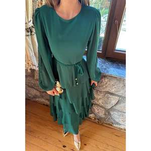 ชุดเดรสชีฟองสีมรกตทรงเอไลน์เอวธรรมชาติผ้าบางระบายเป็นชั้นๆ ชุดราตรี - Product Image 2