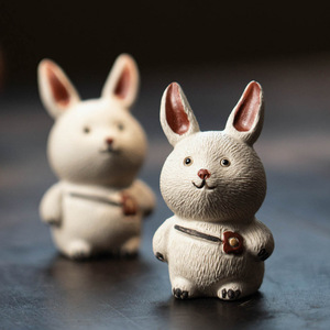 Petit lapin Zisha, ornement rond blanc du zodiaque pour la décoration de la table à thé - Product Image 3