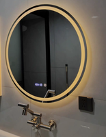 Miroir de salle de bain rond mural à écran tactile éclairé anti-buée avec LED pour fixation murale