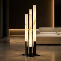 Lampe sur pied moderne de luxe en marbre, design escalier à 3 colonnes, LED, pierre d'onyx, éclairage lumineux pour salon, chambre, hall d'hôtel
