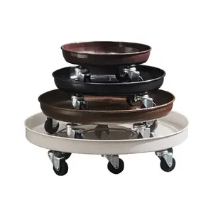 Brown Plant Caddy with Easy Moving Wheels Round Movable Planter Dolly Trolley Tray Pallet Outdoor Indoor Tree Flower Stand