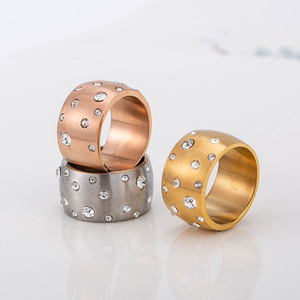 yunnique Men's Wide Band <b>Ring</b> Gold Plated <b>Titanium</b> Steel Pave Setting Star Pattern Jewelry Gift - Product Image 1