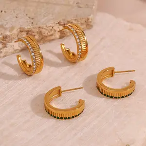 Fashion Gear Circle C Hoop Earrings Zircon Stud Earring Stainless Steel Waterproof Jewelry Earing