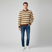 Vente en gros d'usine, pull en tricot pour homme à col rond, à carreaux, simple et élégant, nouvelle arrivée 2025