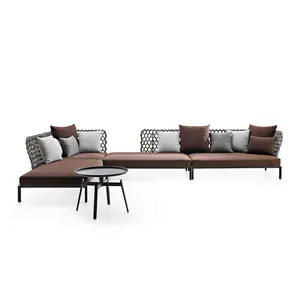 Conjunto de sofá de ratán en forma de L para exteriores, muebles de exterior para el hogar, Patio, jardín, cuerda de aluminio