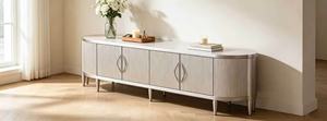 Premium Silver Fluted TV Stand, Modern Curved <b>Sideboard</b> with Ribbed Doors for Living Room Storage - Product Image 4