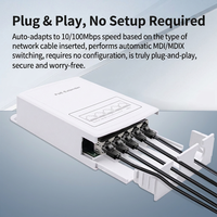 Extensor POE Impermeable para Exteriores de 5 Puertos Megabit, Repetidor POE 1 Entrada 4 Salidas 10/100Mbps para Cámaras IP y Sistemas CCTV