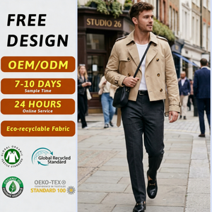 Nueva Chaqueta Corta Cruzada para <span class=keywords><strong>Hombre</strong></span>, Color Caqui Clásico, Resistente al Agua, Estilo <span class=keywords><strong>Gabardina</strong></span> Corta para Primavera, Estilo Lujoso Discreto - Product Image 1