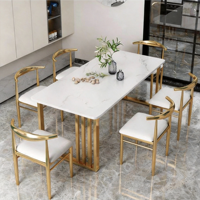 Table à manger en pierre frittée de luxe nordique - Ensemble table et chaises rectangulaire moderne pour petit appartement, réunion