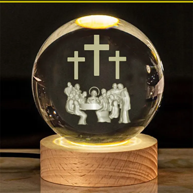 Grâce gravure laser 3d personnalisée Jésus photo boule de cristal bloc photo en verre gravé pour cadeau chrétien