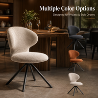 Chaise de salle à manger pivotante moderne en bouclé, beige, dossier incurvé, silhouette de tulipe, base araignée, pour hôtel et restaurant