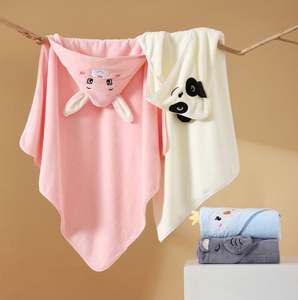 Serviette à capuche en velours pour bébé, ours souriant, chaude, pour le bain - Product Image 1