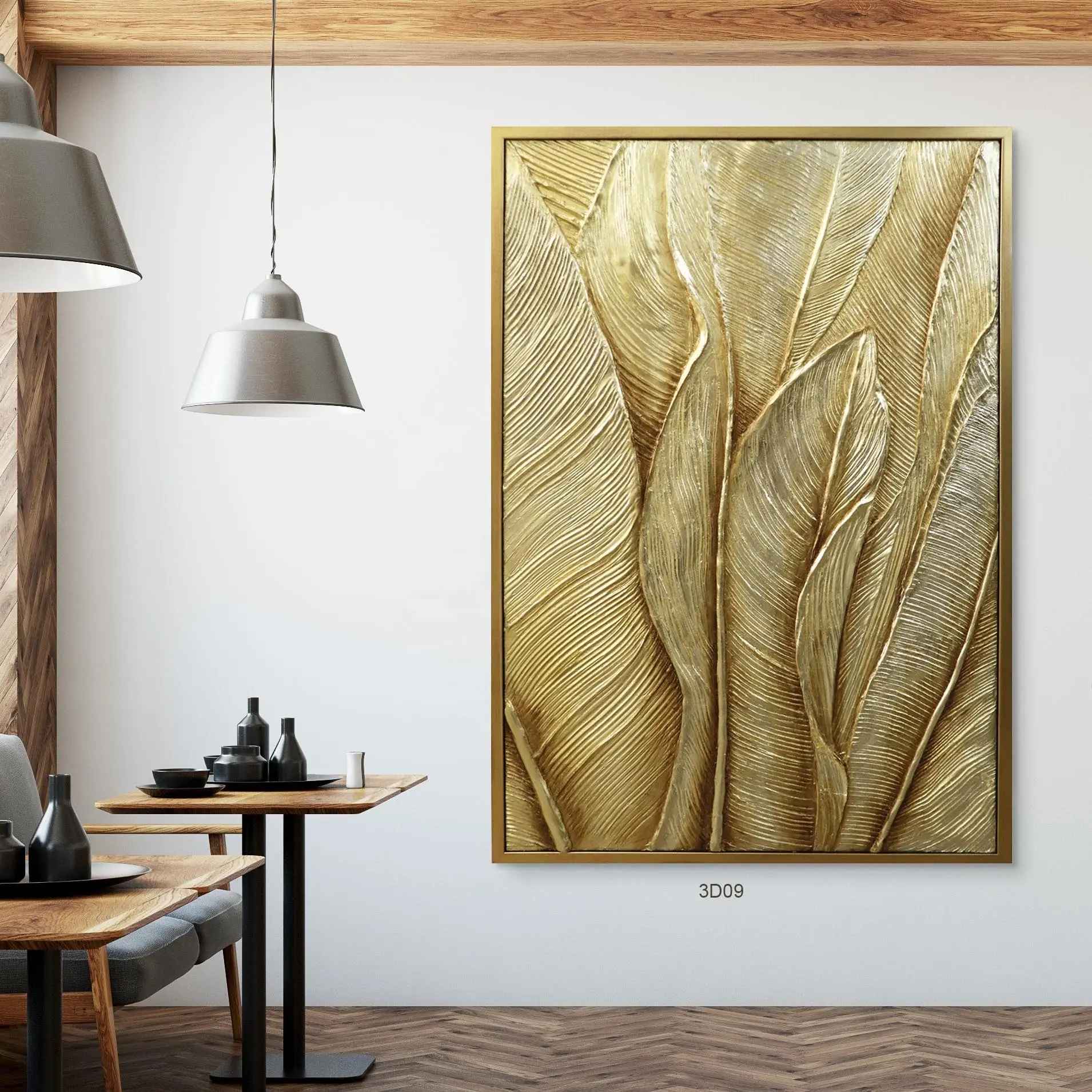 Oil Painting Handmade Canvas Art Abstract Modern Heavy Texture 3D Relief Gold Foil Painting Home Decor Leaf Wall Art