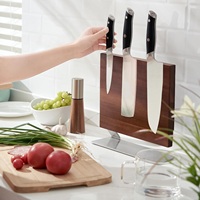 Combohome Bloc de couteaux magnétique double face Porte-couteaux de cuisine avec aimants puissants Bois d'acacia