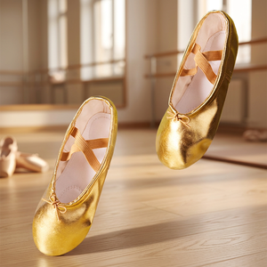 Chaussons de ballet en satin doré, talon plat, doublure en coton, semelle extérieure en caoutchouc pour filles, cuir de haute qualité, faible MOQ, OEM, ODM, DDP, Premium - Product Image 4